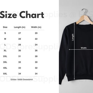 Gildan 18000 Size Chart, Gildan 18000 Heavy Blend Sweatshirt Mockup Size Chart, Size Guide In Imperial And Metric Units