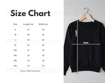 Gildan 18000 Sweatshirt Size Chart: Imperial & Metric (digital Download