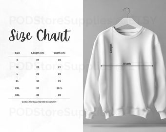 Cotton Heritage M2480 Size Chart, Cotton Heritage M2480 Sweatshirt Mockup Size Chart, Size Guide In Imperial And Metric Units