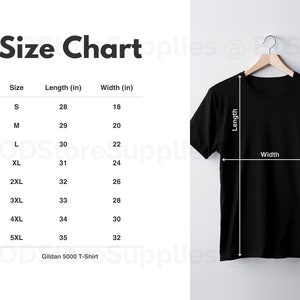 Gildan 5000 Tabla de tallas, Gildan 5000 Heavy Cotton T-Shirt Mockup Tabla de tallas, Guía de tallas en unidades imperiales y métricas
