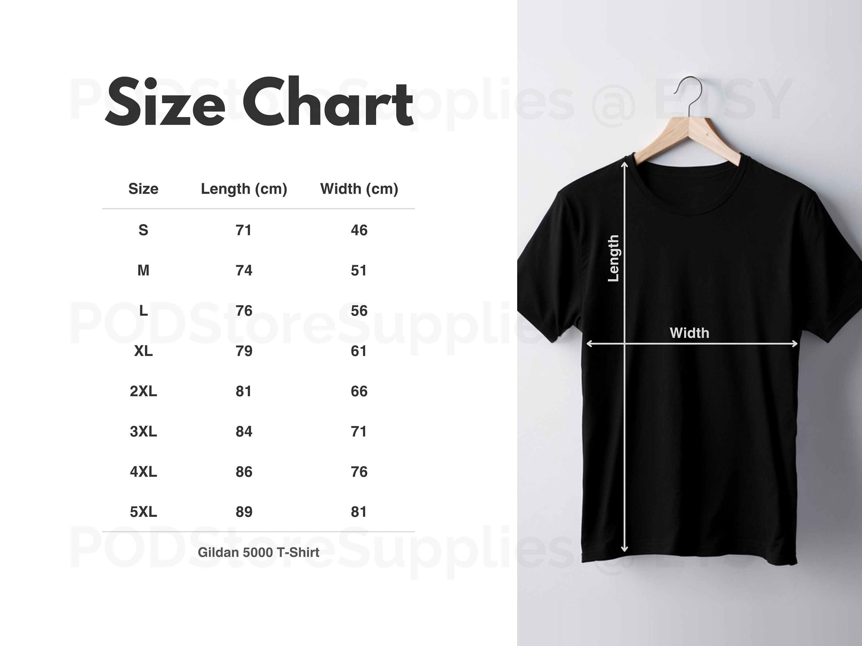Gildan 5000 T-Shirt Size Chart: Imperial Metric (Digital Download)