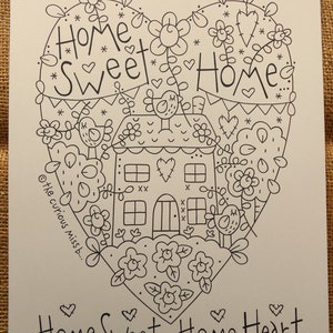 NEW 2024 - Home Sweet Home HEART Stitchery Pdf Pattern - Pretty Home Heart Drawing for Stitchery or can be used for Colouring