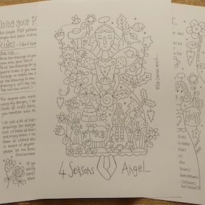 Pdf Pattern #9 - 4 SEASONS ANGEL Stitchery - A Pretty 4 Seasons Angel stitchery drawing and basic instructions