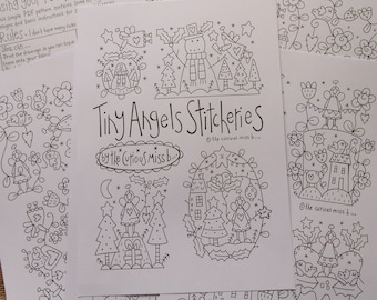 PDF Pattern #11 - TINY ANGELS Stitcheries - 20 Tiny Angel themed stitchery drawings and basic instructions