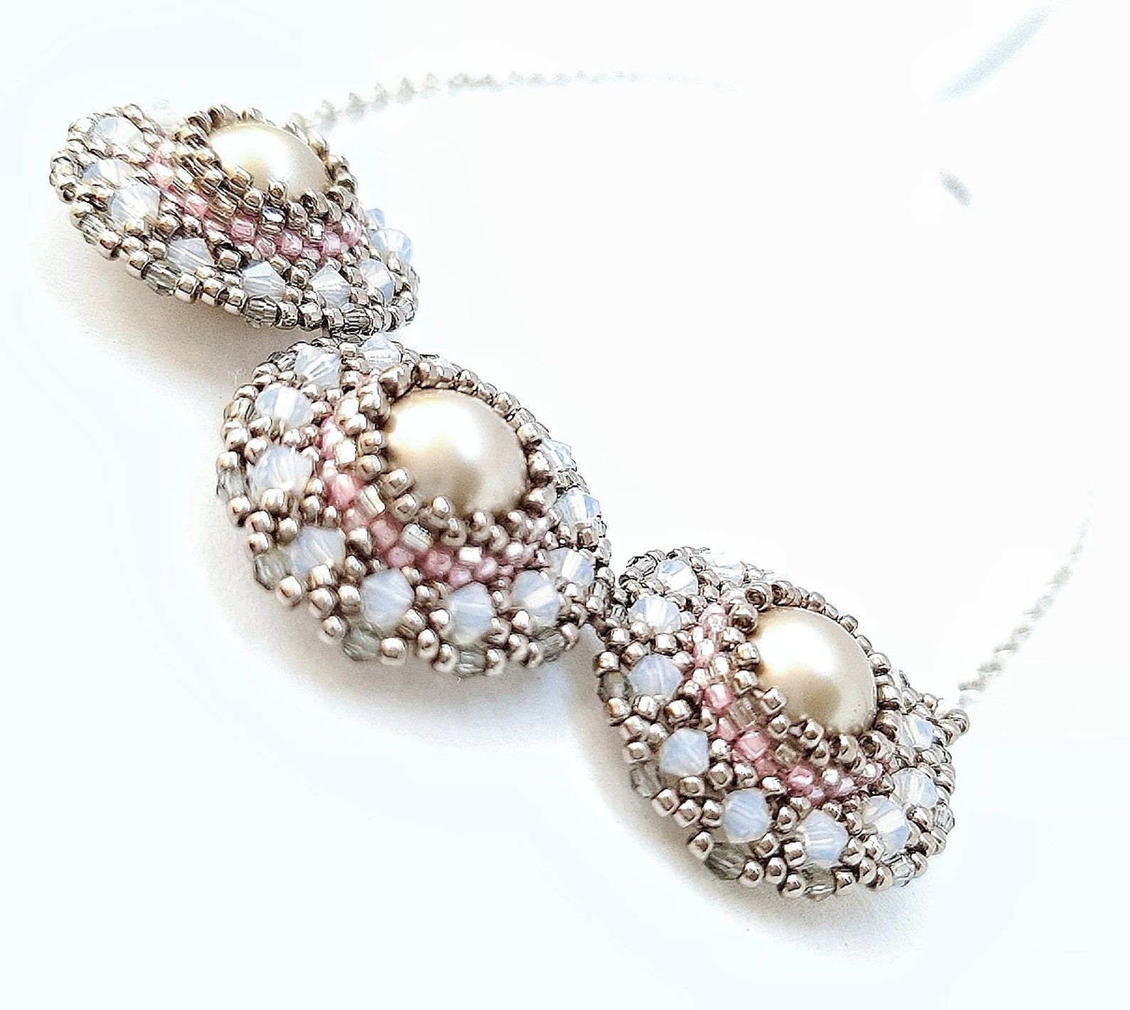 Circle pearl necklace with disk round pendant Dainty chain Etsy