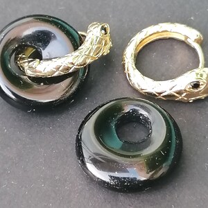 Gold snake hoop earrings, Black onyx donut hoop earrings, Dainty gold geometric hoops, Trendy gold jewelry, Minimalist animal earrings gift