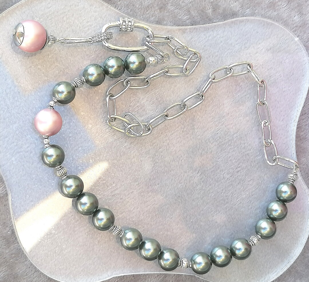Half Pearls Half Chain Neclace, Half Shell Pearls Half Paperclip Chain ...