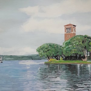 Chautauqua Belle, Miller bell tower, original acrylic painting 8x10 print, on heavy stock. (This is a print)