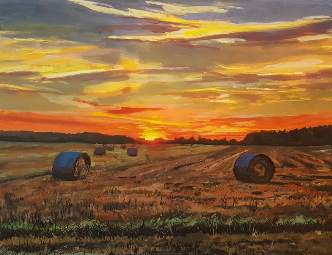 The Farm at Sunset, 8x10 Print From Original Acrylic Painting. Etsy