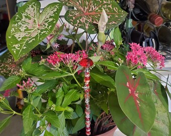 Beaded Fairy Plant Wand: Red European Bead Garden Stake