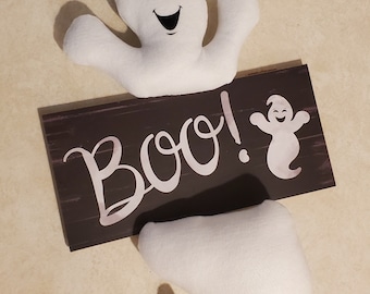 Ghost Plush and Boo Sign Wreath Attachments, Halloween Wreath Ghost Attachment