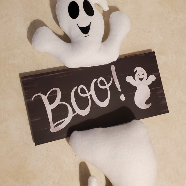 Ghost Plush and Boo Sign Wreath Attachments, Halloween Wreath Ghost Attachment