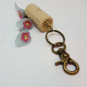 Floral Cork Key Ring Purse Clip