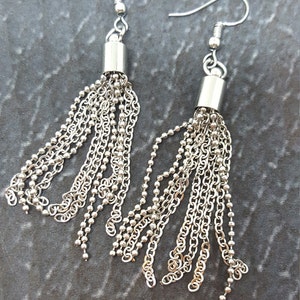 Silver Metal Tassel Earrings