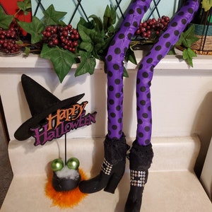 Attachement de couronne de sorcière, jambes de sorcière pour couronnes, jambes de sorcière pliables, jambes de sorcière à pois violets