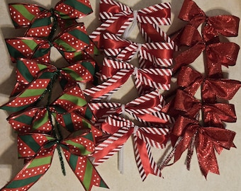 Handmade Christmas Tree Bows: Wired Ribbon Holiday Decor (Set of 15)