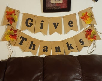 Give Thanks Banner, Fall Leaf Garland, Thanksgiving Decor