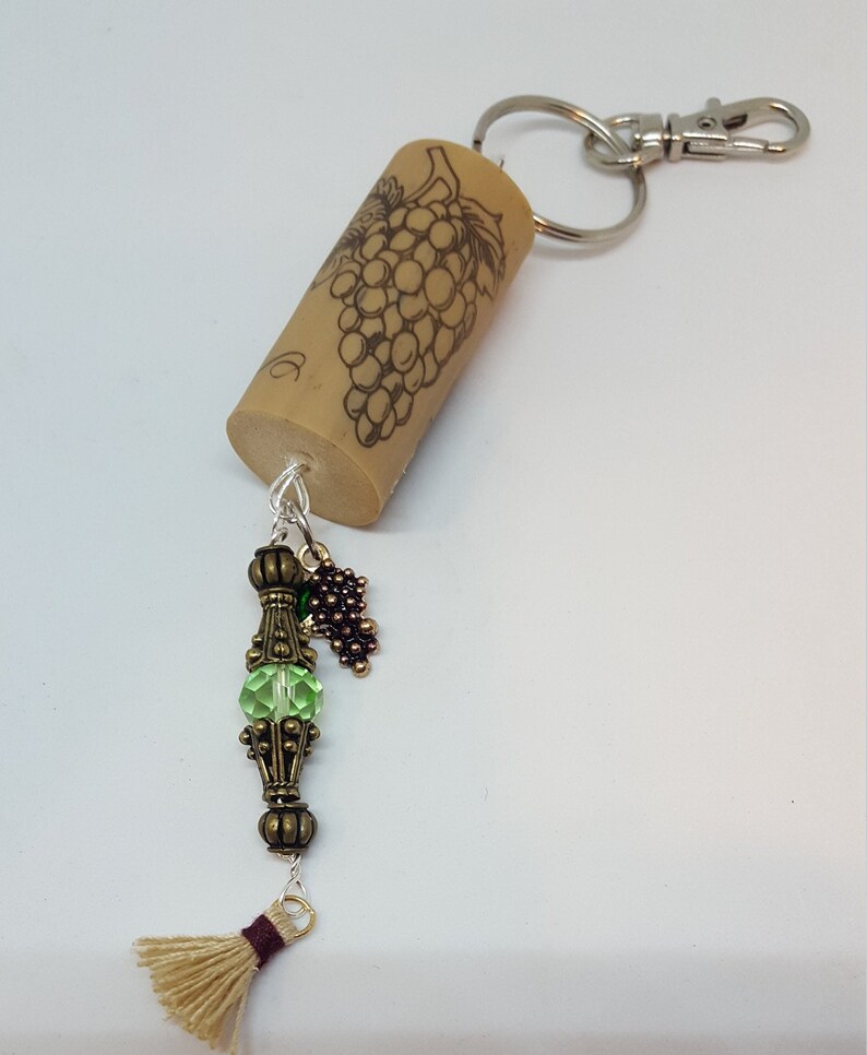 Wine Cork Key Ring With Grape Charm Etsy