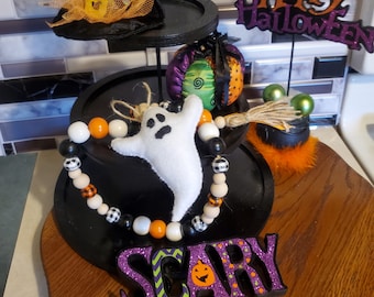 Halloween Ghost Tier Tray Garland: Wooden Bead Fall Decor