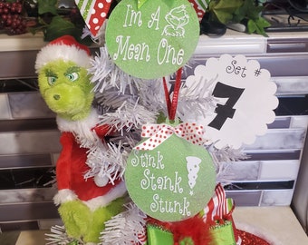 Green Monster Christmas Ornaments: Whoville Holiday Tree Decor (Set of 2)