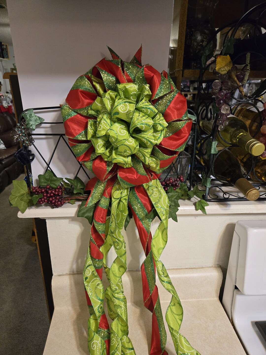 Fiocco per Puntale Albero di Natale, 40,6 x 144,8 cm, Grande Fiocco di Raso Rosso Lungo, Gigante per Auto, Velluto Rosso per Casa, Vacanze, Feste
