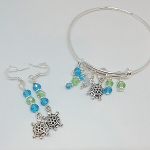 Adjustable Turtle Charm Bangle Bracelet