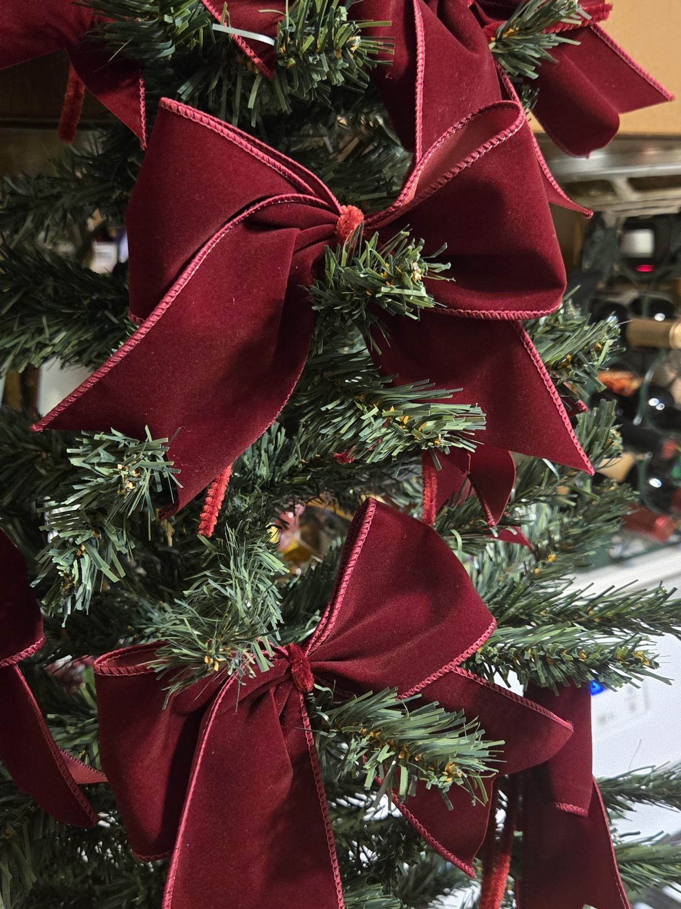 Lot De 12 Nœuds De Noël En Velours Bordeaux - Déco Sapin, Table, Cadeaux - 13x17 Cm