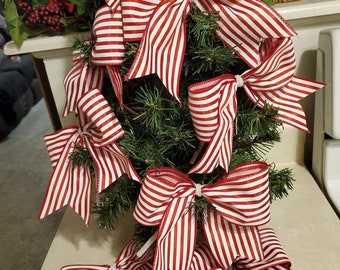 Christmas Tree Bow (Set of 10) Red Pin Stripe Tree Bows