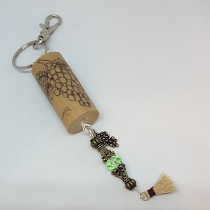 Wine Cork Key Ring With Grape Charm