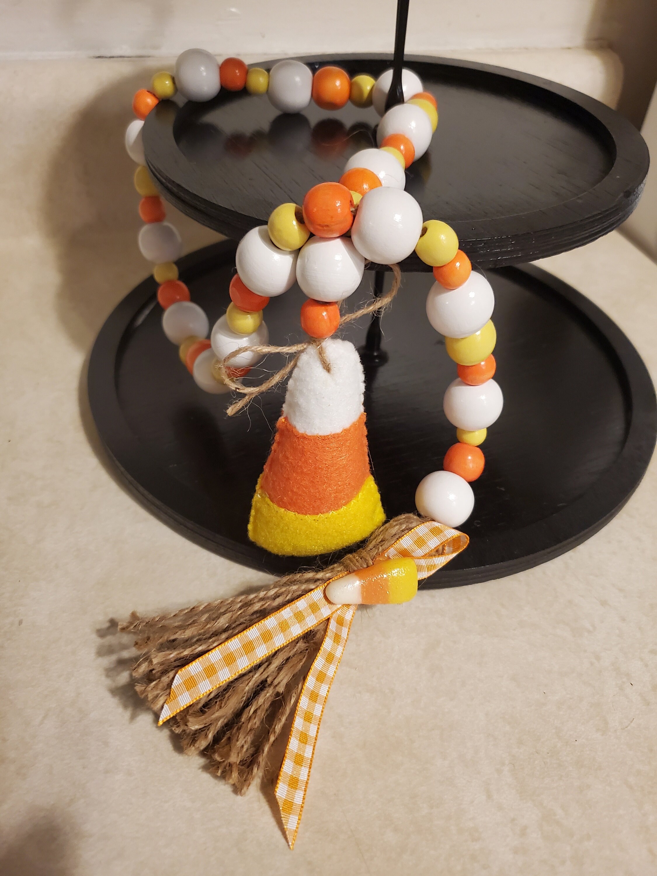 Wood Bead Garland Tier Tray Garland Tiered Tray Decor Etsy