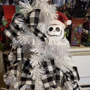Black and white Plaid Christmas Tree Bows, Set of 10 Tree Bows, Vintage Style Bow Set