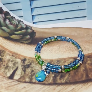 Blue Green Memory Wire Bracelet