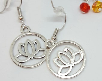 Lotus Earrings, Silver Earrings, Chakra Earrings, Zen Earrings