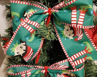 Christmas Tree Bows, Set of 10 Green Elf Head and Leg Bows