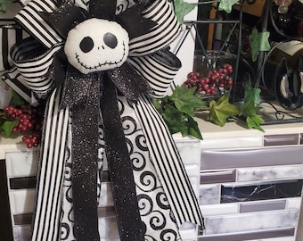 Christmas/Halloween Tree Topper Bow, NBC themed Tree topper, Santa Jack Tree Topper
