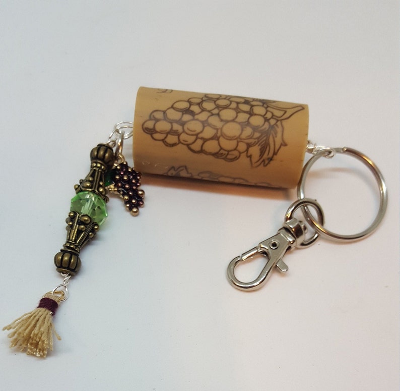 Wine Cork Key Ring With Grape Charm Etsy
