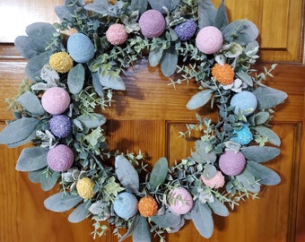 Pastel Easter Egg Wreath: Spring Greenery Grapevine Wreath