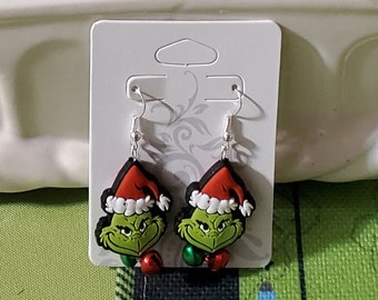 Pendientes de cascabel con cara de Grinch: Joyas navideñas de Whoville