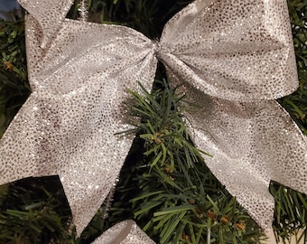 Christmas Tree Bows, Set of 10 Silver GLITTER Bows