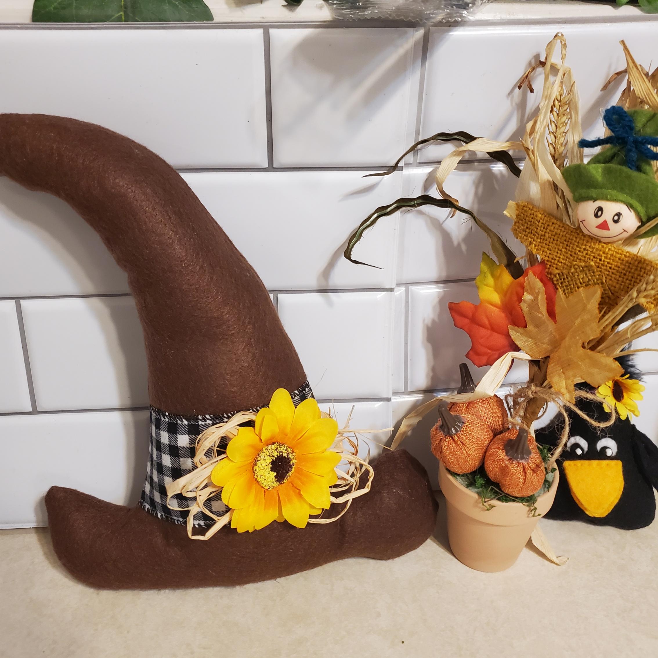 Handmade Scarecrow Hat: Black & White Checkered Fall Wreath Attachment