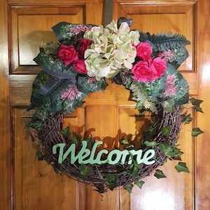 Welcome Wreath, Floral Grapevine Wreath