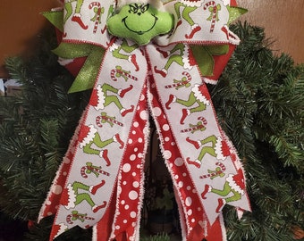 Tree Topper Bow, Tree Topper Bow, Green Monster Mean One Tree Top Bow