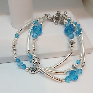 Turquoise Bracelet, Triple Strand Silver Bracelet