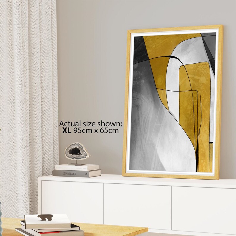 Abstract Mustard Yellow Grey Artwork Framed Wall Art Picture Etsy UK