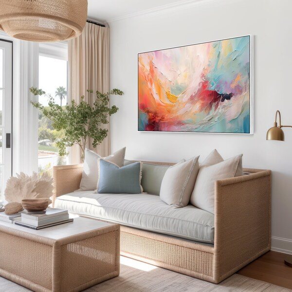 Arte de pared abstracto, brillante y colorido enmarcado - Lienzo moderno