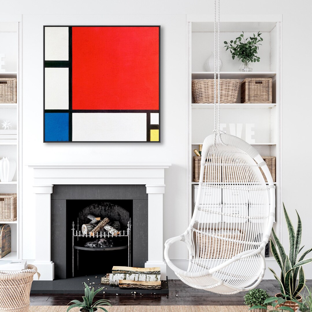 Modrian Framed Large Piet Mondrian Framed Abstract Canvas - Colourful Modern Artwork ...