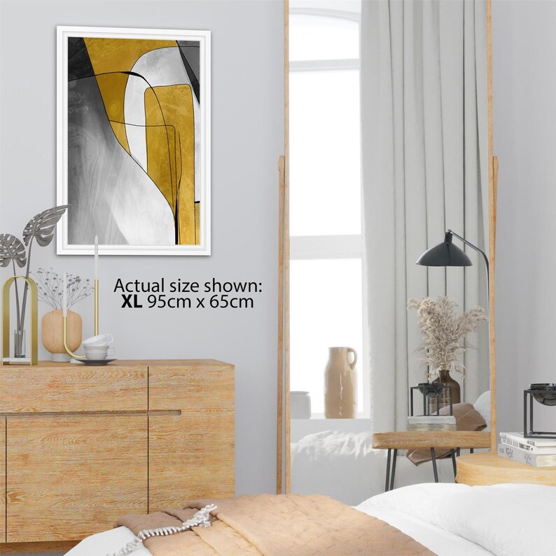 Abstract Mustard Yellow Grey Artwork Framed Wall Art Picture Etsy UK