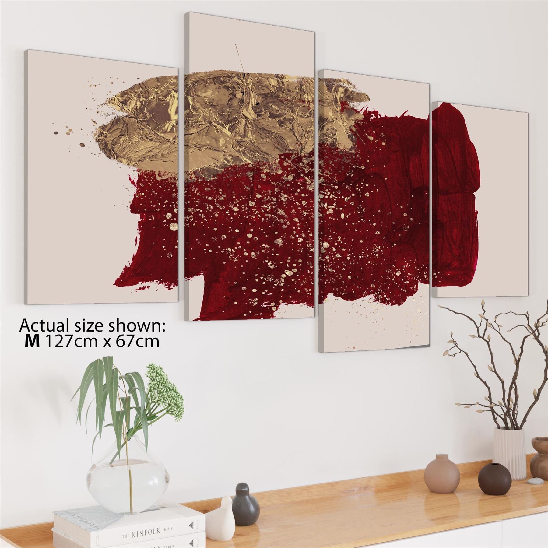 Abstract Red Gold Painting Canvas Art Pictures Etsy UK
