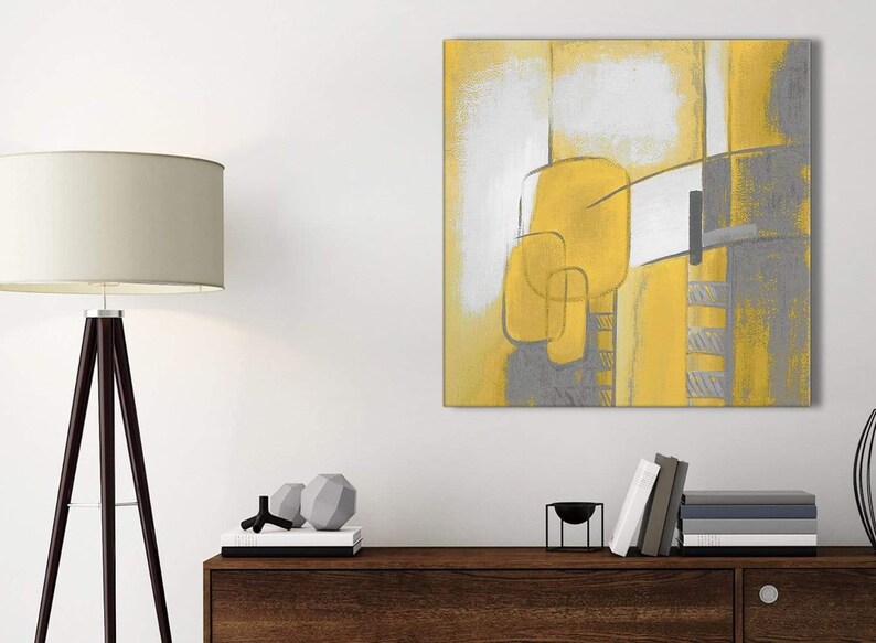 Mustard Yellow and Grey Abstract Canvas Wall Art Print Etsy