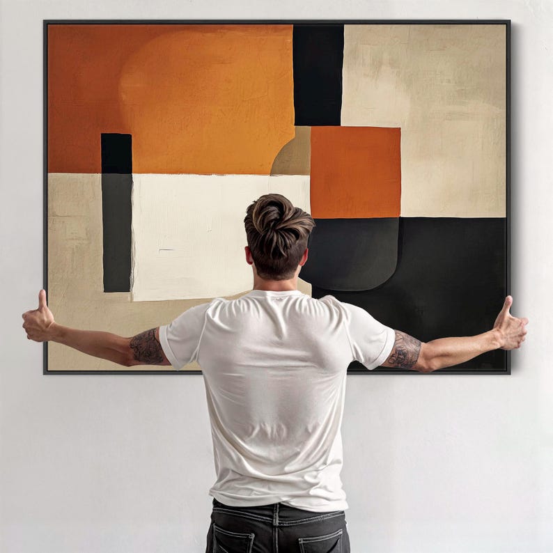 Extra Large Rust Orange Abstract Mid Century Framed Modern Canvas - Etsy UK